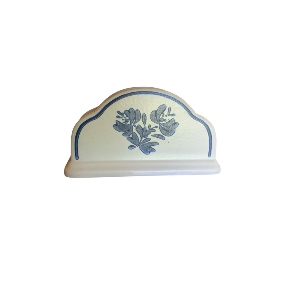 Vintage Pfaltzgraff Yorktowne Napkin Holder Stand Stoneware Blue Floral 7x4